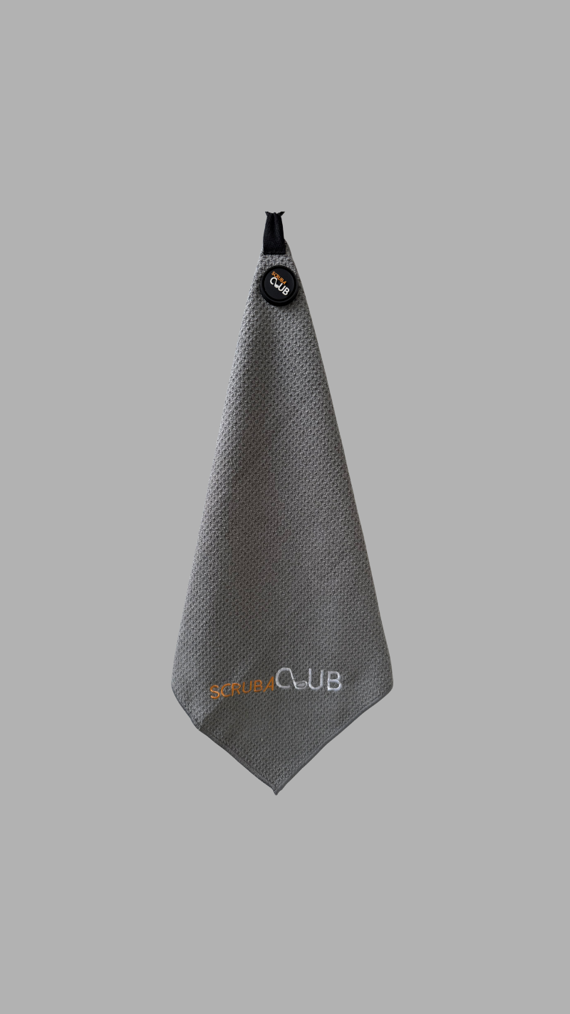 Scrubaclub Towel with Magnetic Clip - Grey Linear Logo
