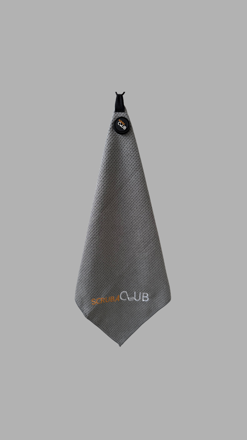 Scrubaclub Towel with Magnetic Clip - Grey Linear Logo